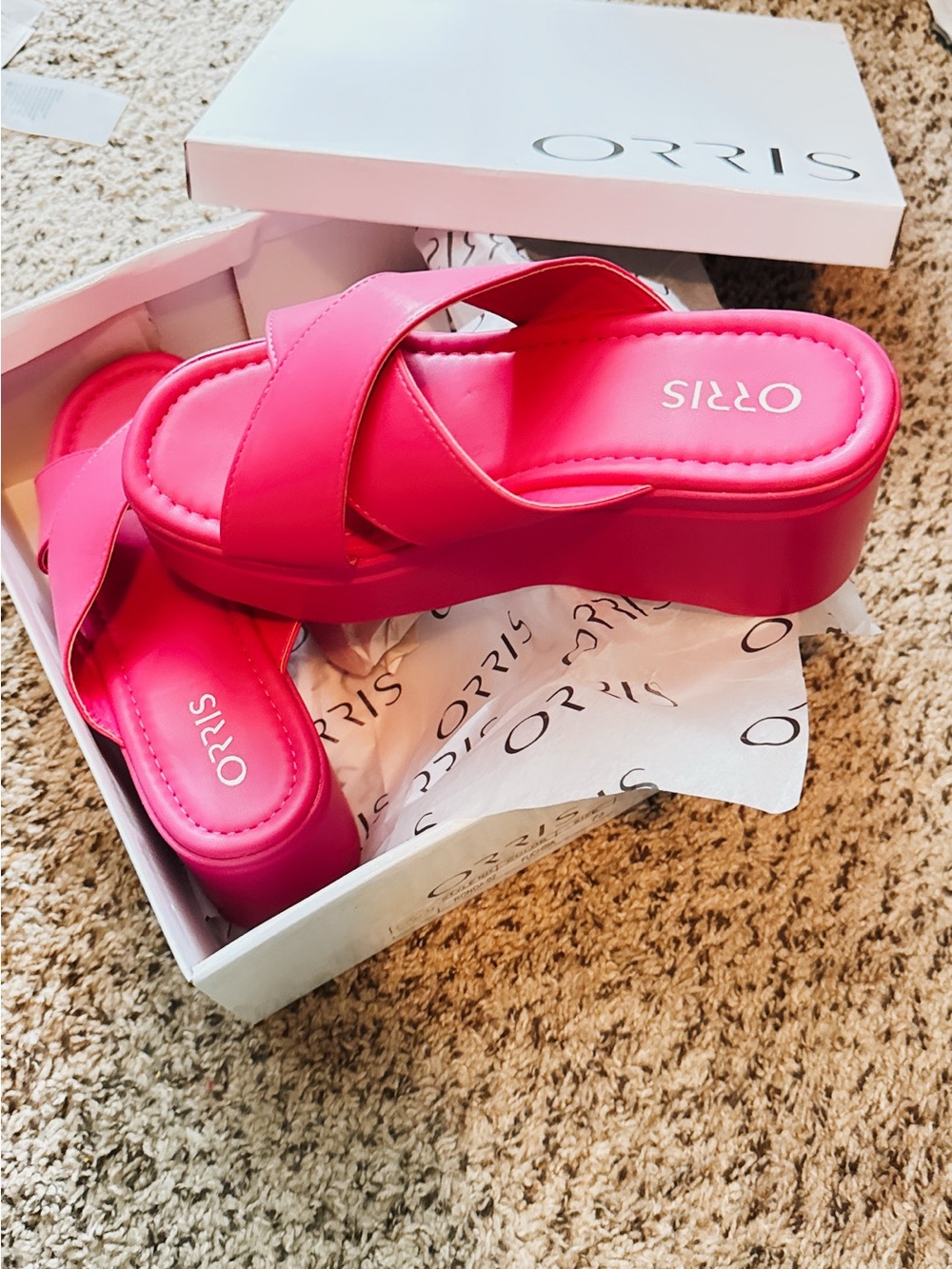 & Other Stories Bright Pink Platform Slide Sandals